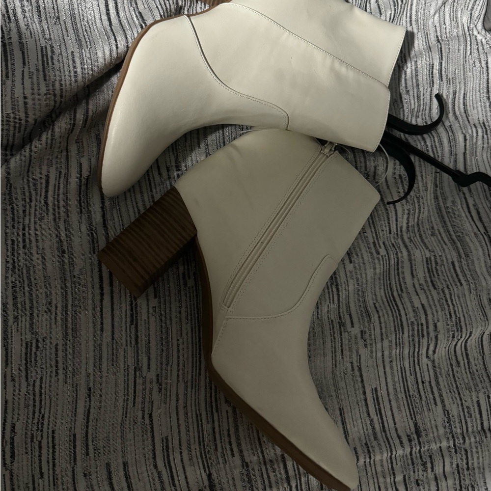 Off white vegan leather ankle boots